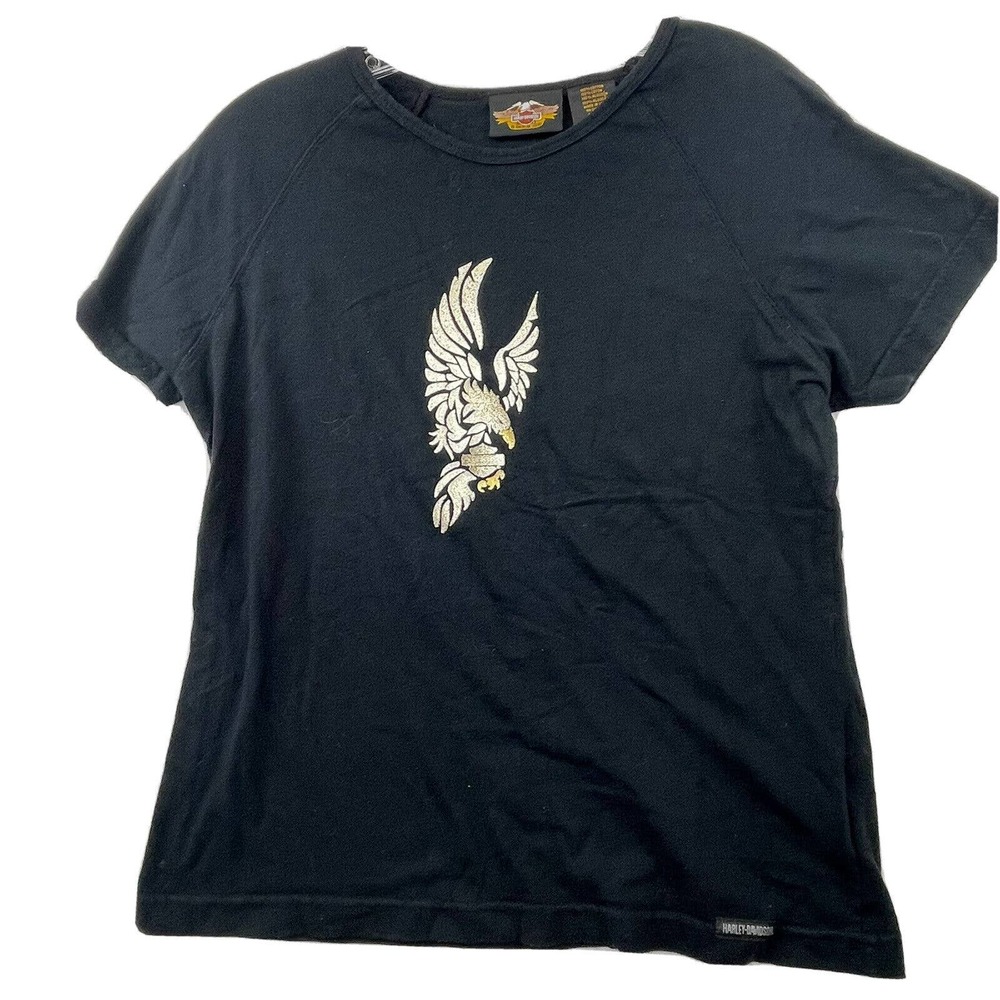 Harley Davidson Glitter Eagle Short Sleeve Shirt Motorcycle Women’s Size Large